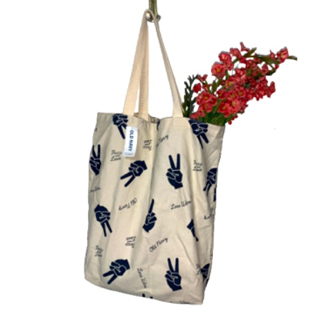 Old Navy Canvas Peace And Love Graphic Tote Bag